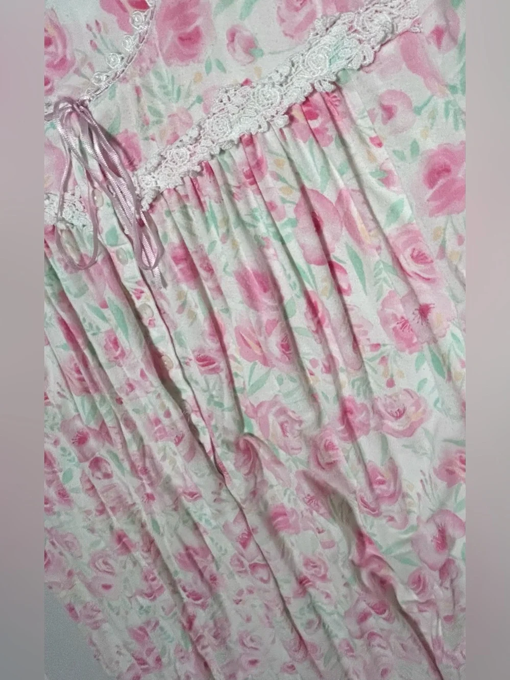 Eileen West Floral Print  Gown Size XLARGE, Pink & Green Modal Blend. READ